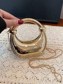 新款亚克力迷你手提包，时尚手拿包，个性化新月形晚宴包，肩链斜挎包 - 金色 - 查看 9