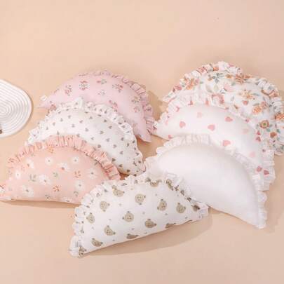 1 chiếc [Oeko-Tex] Gối em bé in hình dễ thương, thiết kế ren, mềm mại và thoáng khí, hỗ trợ cổ và chống bẹt đầu, đệm thấm hút mồ hôi cho trẻ em dùng được cả bốn mùa