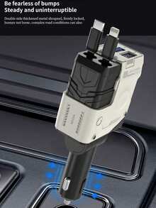 4-In-1 Retractable Car Charger, USB-C Fast Charging Adapter With Lightning Cable And Dual Charging Ports, Compatible With IPhone 15/14/13/12 Pro Max Plus/ And Galaxy S23/S22/S10 Smartphones And Other Electronics - Multicolor - View 2