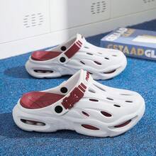 Men's Fashion Colorblock Thick Sole Breathable EVA Clogs, Adjustable Heel Strap Dual-Use Sandals, Non-Slip For Beach & Camping - White and Red - View 8