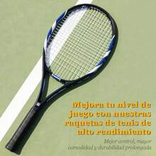 Camewin Raqueta de Tenis para Principiantes 69cm de Largo Área de Golpeo 26x37cm Tensión 35-48 Libras 310g Color Amarillo y Negro Incluye Funda y Pelotas Ideal para Iniciantes - Azul - Ver 6