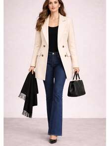 Women's Overcoat, Winter, Autumn, Elegant, Double Button, Office - Nude - 查看 1