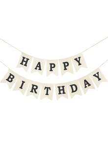 生日快乐 米色亚麻双尾三角旗，简约风格生日派对装饰横幅，适合宝宝一周岁生日、儿童及成人派对、户外露营、居家、店铺、社交媒体拍照背景，亚麻质感三角旗 - 生日快樂 - 查看 8