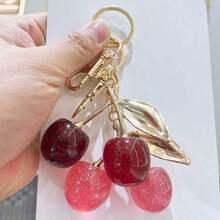 1pc Unique Shiny Cherry Shaped Pendant, New Cherry Crystal Pendant, Keychain Pendant, Cherry Decor Keychain With Clasp, Shiny Resin Product, Suitable As Bag Accessory, Suitable For Women Handbag - Red - View 5