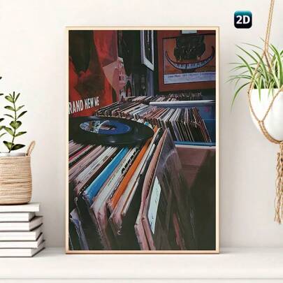 1pc Unframed, Art Display 2D Retro Vinyl Record Canvas Poster Print, Fashionable Wall Decor, Unique Creative Wall Art Suitable For Living Room, Bedroom, Office, Dining Room, Print, Art, Perfect Gift And Decoration