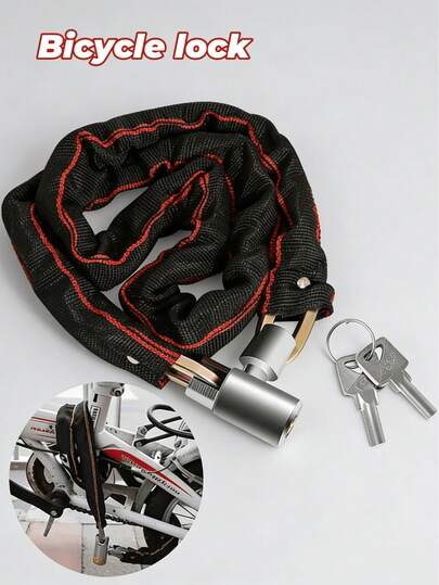 便携式自行车链锁，防钻防盗安全链锁，轻巧设计，更安全可靠，适用于公路车、山地车和摩托车的防盗锁，强化自行车安全配件，自行车必备品