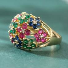 Women's Luxury Colorful Cubic Zirconia Shiny Geometric Round Wide Ring, Gold Finger Jewelry, Suitable As Wedding Gift - Gold - View 4