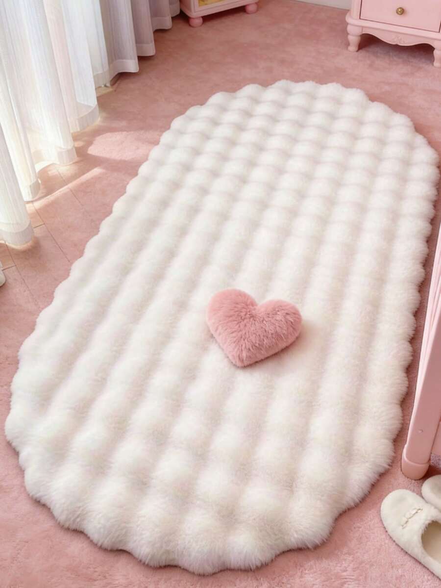 1 pieza Alfombra de piso ovalada blanca de peluche, alfombra de juego linda, alfombra decorativa, decoración de dormitorio, alfombra pequeña, alfombra, decoración del hogar, alfombra para exteriores, alfombra lavable, regalo de graduación, regalo del Día de la Madre - Blanco - Ver 1