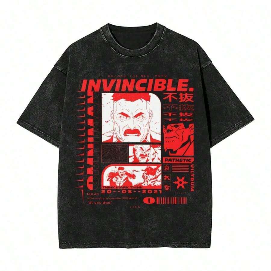 Invincible Erhero Omni Man Washed T Shirts Streetwear Hip Hop Vintage T-Shirts Tees Tops For Men Women Harajuku Printedsummer Outfits For Womengraphic Tees - 黑色 5 - 查看 1
