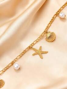 波西米亚风海星贝壳双层腰带套装 - 仿珍珠串珠身体链 - 可调节腰带 - 彩色 - 查看 7