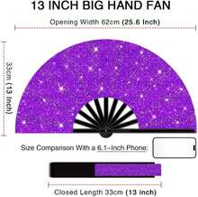 Raveahem 13" Large Folding Rave Fan With Holster, Clack Hand Fans Foldable For Line Dancing For Women Men Festival EDM Party Decoration, Glitter Purple 2 Pack - ColorH - 查看 4