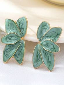 1 Pasang Anting Tusuk Bunga Tetes Minyak Paduan Logam Sederhana Bergaya - Mint Green - View 2