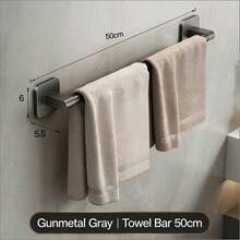Bathroom Towel Rack, Drill-Free Bathroom Storage Rack, Single Bar Towel Holder For Toilet, Washroom, Kitchen Hook. Aluminum Alloy Shower Towel Rack, Multifunctional Bathroom Accessories - Grey - View 12