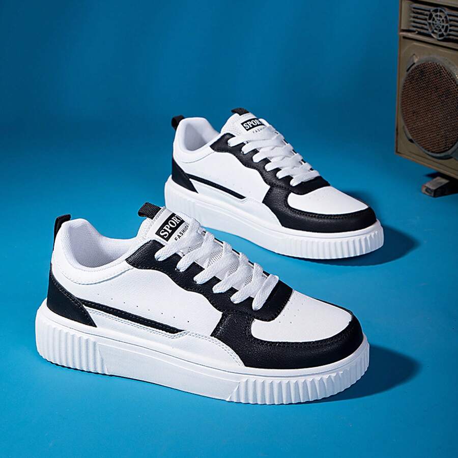 Womens Shoes Color Block Casual Sports Lightweight And Breathable For Everyday Comfort Spring Fall Chunky Shoes Tennis White Shoes Sneakers Outdoor Office Work Walking Travel Sport - 黑與白 - 查看 1