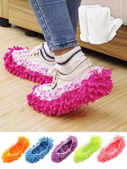 Chinelos Esfregão Preguiçosos e Luvas de Limpeza de Microfibra - Sapatos de Limpeza de Piso Reutilizáveis e Laváveis com Punhos Elásticos, Equipados com Acessórios de Esfregão, Sem Necessidade de Eletricidade, Adequados para Salas de Estar e Quartos, Essenciais para Limpeza de Quarto | Chinelos Esfregão, Tecidos Laváveis, Adequados para Casa, Quarto, Sala de Estar, Interno, Cozinha, Sala de Estar, Quarto, Carro, Móveis e Limpeza de Janelas, Plantas Internas, Persianas, Móveis, Casa
