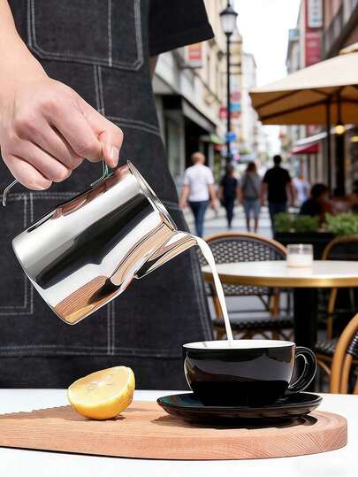 304 Stainless Steel Espresso Latte Art Pitcher, Large Belly Milk Frothing Pitcher, Professional Latte Art Cup For Coffee Bar Home