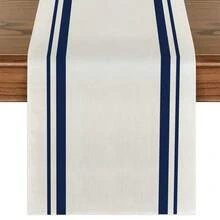 1pc Bohemian Style Minimalist Striped Pattern Table Runner, Textured Rectangular Tablecloth Suitable For Dining Table, Coffee Table, Home Decor, Durable Kitchen And Dining Room Decoration, Table Decor - Navy Blue - View 13