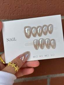 10 miếng dán móng tay tái sử dụng, phủ toàn bộ móng - Kiểu dáng đơn giản, thanh lịch, bóng bẩy, mạ điện, hiệu ứng mắt mèo ánh ngọc trai, hình dáng hạnh nhân, độ dài trung bình, móng giả dán hiệu ứng mắt mèo bóng bẩy, phù hợp cho nữ giới, đi làm và mặc thường ngày, thiết kế tối giản thanh lịch, miếng dán móng tay, làm móng chuyên nghiệp, miếng dán chất lượng cao, hiệu ứng mắt mèo hạt thủy tinh, móng tay mùa hè mắt mèo dễ thương cổ điển, làm móng mùa xuân, phù hợp cho phụ nữ và bé gái mặc hàng ngày và dự tiệc, móng giả phủ toàn bộ, móng giả dán dài, món quà tuyệt vời cho phụ nữ và bé gái, sạch sẽ và trong suốt. - Nhiều màu - Xem 3