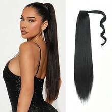 BINF Mother's Day8-26 Inches Bone Straight Wrap Around Ponytail Virgin Remy Human Hair 100G Extensions Brazilian Pony Tail Hair Clip In Ponytail Can Be Washed, Conditioned, Cut, Colored, Flat Ironed, Bantu Knotted, Twisted Out And More,Treated Just Like Your Own Hair For Women - Natural Black - 查看 1