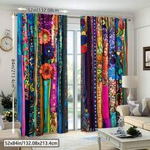 Boho Floral Striped Curtains - Semi-Sheer Window Drapes With Rod Pocket, Peach Skin Curtains, Single-Sided Printed, Vibrant Multicolor Floral Patterns - Machine Washable Polyester For Living Room, Bedroom, Kitchen, Enhance The Sense Of Happiness At Home, Spring Home Decor And Gifts (Rod Not Included) - Style 1 (2 Panels) - View 12