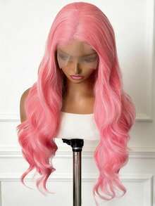 13X4 HD Free Part Pink Lace Front Wigs Long Body Wave Hair Glueless Wigs Soft Pink Colored Wigs Heat Resistant Fiber Hair Synthetic Lace Front Wigs For Women Daily Party Cosplay Use - 粉色 - 查看 8