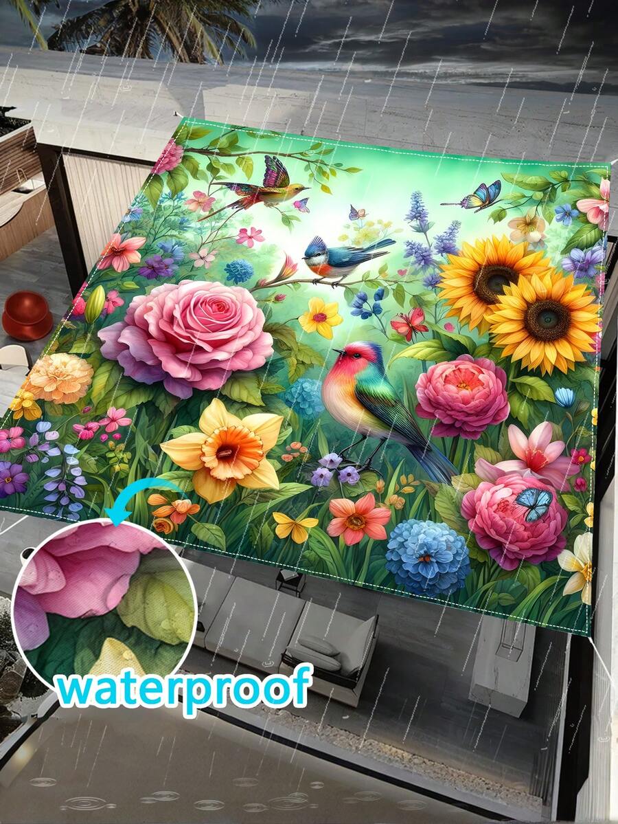 1 pieza Nueva Carpa impermeable y con protección solar de impresión digital, con un patrón elegante y fresco, adecuada para camping al aire libre, picnic, piscina, caravana, todo el año (peso de la tela 130g) - A - Ver 1