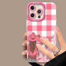 Funda para teléfono a cuadros rosa estilo vaquera, compatible con teléfonos   17,  16 Pro Max,  15 Pro Max,  13 y  12. Fabricada en TPU, mejora la protección de la lente y presenta un elegante diseño estilo western que proporciona una protección integral contra golpes y caídas con una apariencia moderna y sofisticada. Regalo perfecto para familiares, amigos, seres queridos, novios, novias y aniversarios. - Blanco - Ver 3