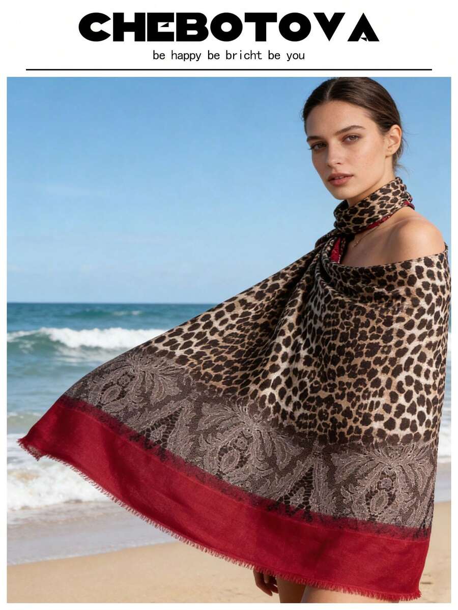 1pc Leopard Print Polyester Chiffon Scarf/Shawl, Lightweight Beach Wrap, Suitable For Spring, Summer, Autumn - Multicolor - View 1