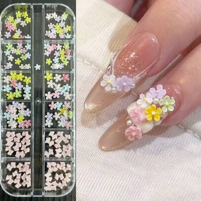 3D Flower Nail Art Charm Colorful Resin Flower Petals Bow Flatback Nail Rhinestones DIY Manicure Decorations Nails
