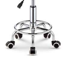 Round Rolling Stool Height Adjustable PU Leather Drafting Stool with Footrest and Wheels for Bar Spa Salon - Negro - Ver 2