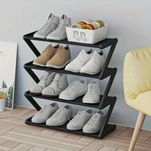 4-Tier Z-Shaped Shoe Rack, Durable Plastic Freestanding Storage Shelf, Curved Design, Multi-Functional Storage Rack, Easy To Assemble Floor-Standing Shoe Rack, No Tools Required, Compact Design, Suitable For Living Room Or Dorm, Stackable Space-Saving, Shoe Box, Vertical Shoe Rack - Multicolor - View 10
