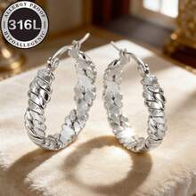 高品质不锈钢低过敏性金色圆环耳环，扁平四线圆形耳环，金银色可选。不易褪色，佩戴舒适百搭，简约优雅，适合日常佩戴或参加派对，时尚珠宝配饰，是送给女性的精致礼物。 - 金色 - 查看 3