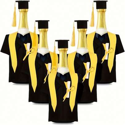 3 套毕业主题瓶盖和瓶塞 - 带流苏的毕业礼服装饰，黑色和黄色大学庆祝派对装饰，礼品包装套装，毕业派对装饰用品。