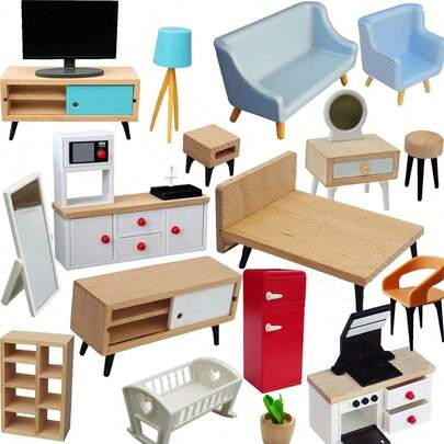 Dollhouse Furniture Decor, Suitable For Decorating Dollhouse Rooms, TV, Bed, Wardrobe, Vanity, Sofa And More!