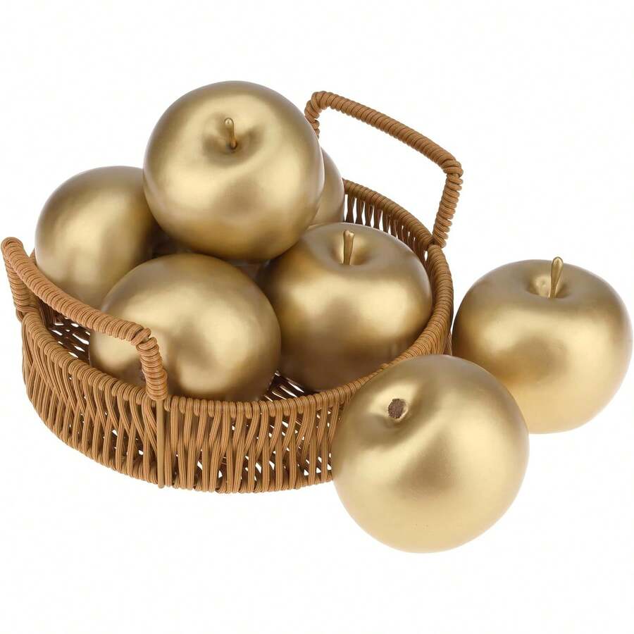 1-6pcs Artificial Golden Apple Decor, Realistic Plastic Fake Apple Home Decoration, Decorative Faux Fruit Display For Kitchen, Tabletop Center Piece - Multicolor - View 1