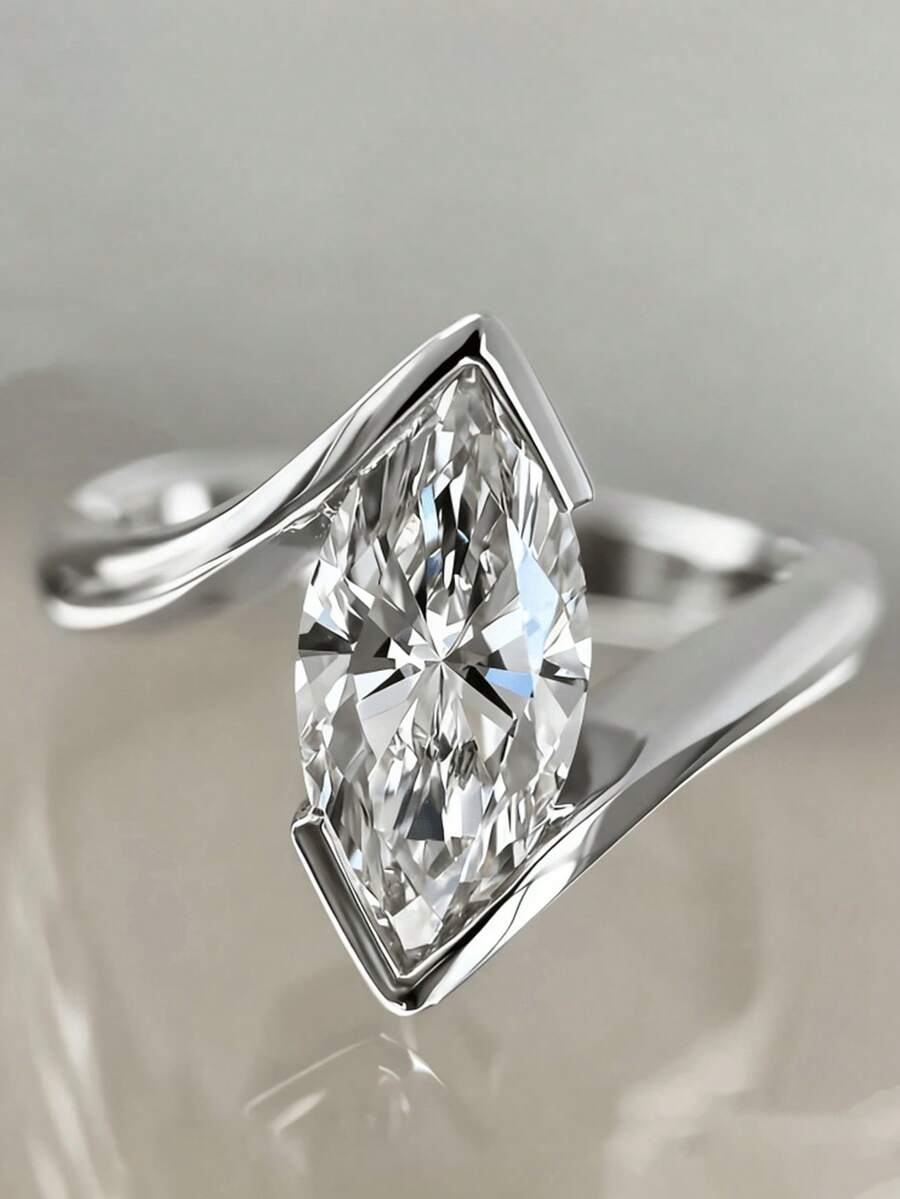 1 chiếc nhẫn nữ thanh lịch đính đá Cubic Zirconia, thích hợp làm quà tặng đám cưới, lễ đính hôn, kỷ niệm, quà tặng ngày Valentine. - Bạc - Xem 1