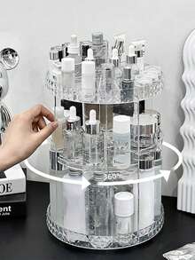 1pc Rotating Makeup Organizer, Bathroom Storage Rack, Perfume Holder, Rotating Cosmetic Organizer, Home Decor, Kitchen Supplies, Bathroom Decor, Bedroom Decor, Makeup Storage, Jewelry Storage, Beach Use, Bathroom Collection, Bedroom Collection, Large Capacity - Clear - View 6