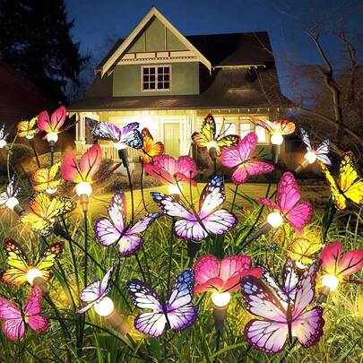 太阳能花园灯，升级版太阳能摇摆蝴蝶灯，太阳能户外灯，太阳能装饰灯，庭院露台小径装饰，更大太阳能板和更好的摇摆效果（2 件装）