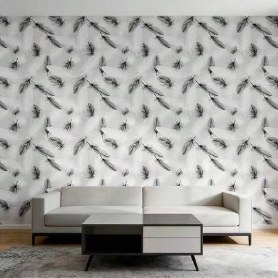 1卷羽毛图案自粘墙纸，即撕即贴，现代可移除自粘接触纸，适用于橱柜和抽屉，卧室浴室墙纸，家居装饰纸，防水