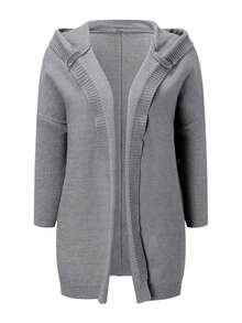 Casual Long Sleeve Hooded Knitted Cardigan, Autumn/Winter - Dark Grey - View 7