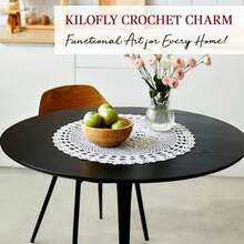 kilofly Handmade Crochet Cotton Lace Table Sofa Doily Waterlily White 22 inch - Blanco - Ver 5