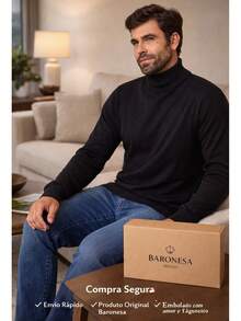 Baronesa Tricot Cacharrel Men's Cold Weather Blouse High Neck Knitting - White - View 8