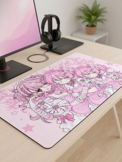 Alfombrilla de ratón de juego extra grande XXXL de cobertura total, lavable, impermeable y antideslizante, de 39.37"X19.69", con base de goma y superficie de tela, con patrón de hermanas anime, gran alfombrilla de escritorio para teclado y computadora, compatible con ratón con cable e inalámbrico, para uso en oficina y hogar, regalo lindo, regalo del Día de la Madre