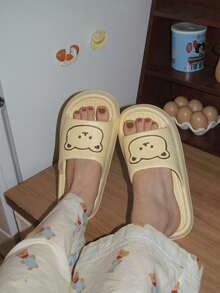 XIXITIAO Cute Bear Pattern Couple Slippers, Comfortable & Versatile, Soft Lightweight Home Slides - Light Yellow - View 11