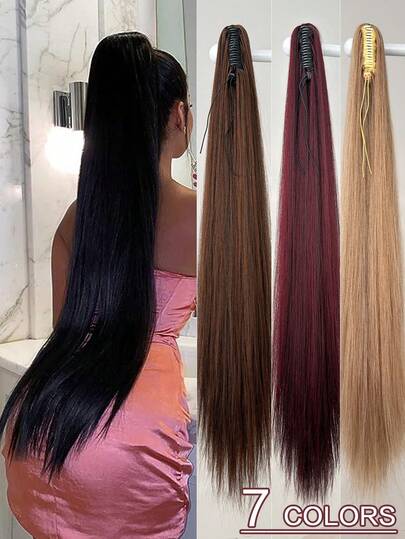 Phụ kiện tóc đuôi ngựa nối dài hình móng vuốt, màu nâu gradient, đỏ rượu vang, đen, dài 38 inch, làm từ sợi tổng hợp chịu nhiệt, phù hợp cho tóc thẳng dùng hàng ngày của phụ nữ.