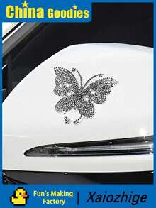 1pc Shimmering Crystal Butterfly Car Sticker - Adhesive, Reusable, And Sparkling For All Vehicle Surfaces - Butterfly - View 1