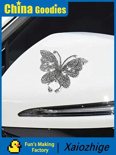 1pc Shimmering Crystal Butterfly Car Sticker - Adhesive, Reusable, And Sparkling For All Vehicle Surfaces