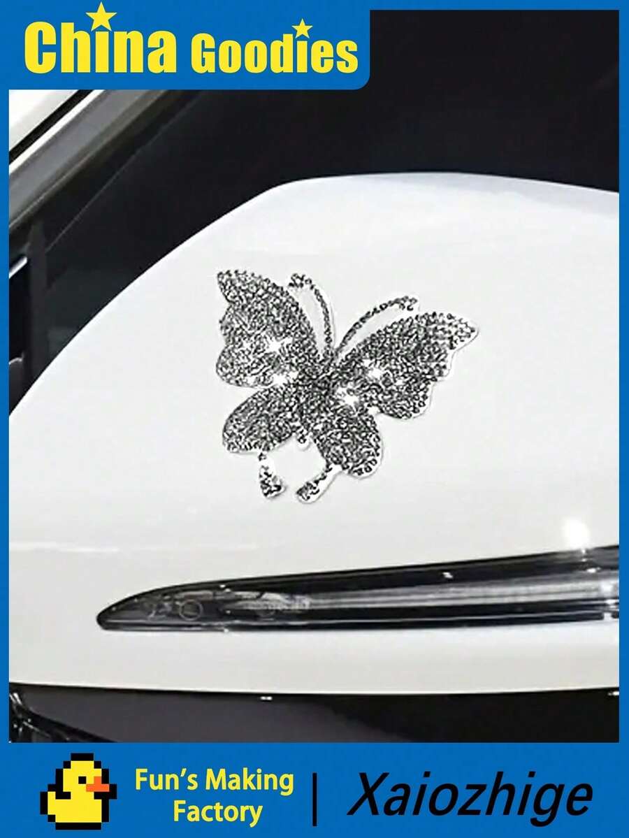 1pc Shimmering Crystal Butterfly Car Sticker - Adhesive, Reusable, And Sparkling For All Vehicle Surfaces - Butterfly - View 1