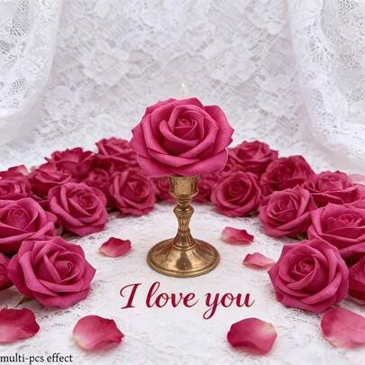 10 件装 DIY 新娘送礼会婚礼花卉派对家居装饰玫瑰花头，适用于婚礼派对家居装饰、节日、情人节、母亲节、周年纪念日、生日装饰。逼真大玫瑰花头，人造玫瑰花头，散装红色玫瑰假花茎，无茎仿真泡沫玫瑰，迷你粉色玫瑰花。