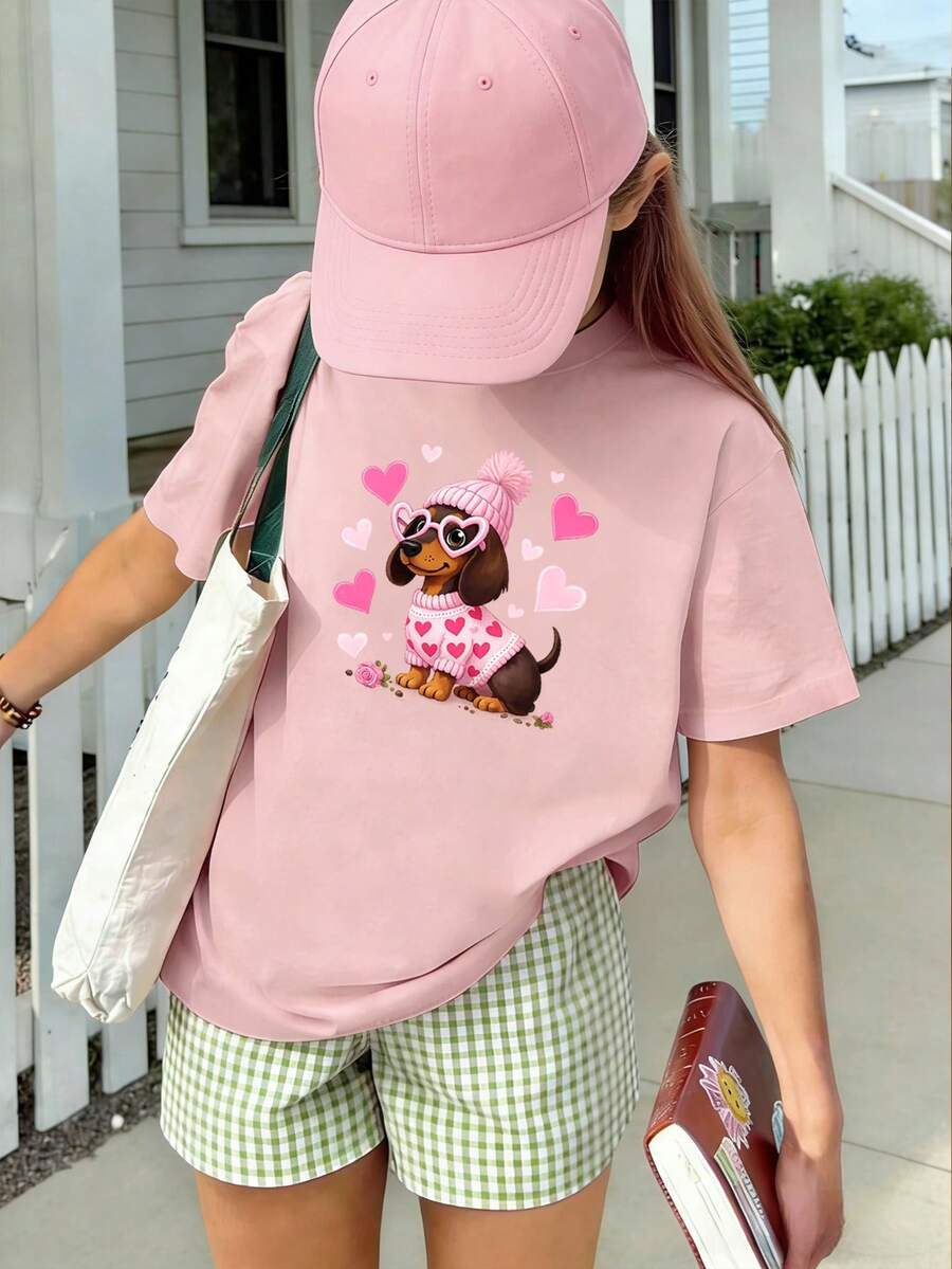 [Lễ Phục Sinh] Áo thun ngắn tay cổ tròn in họa tiết thường ngày dành cho nữ sinh và thiếu niên, áo mùa hè. - Hồng - Xem 1